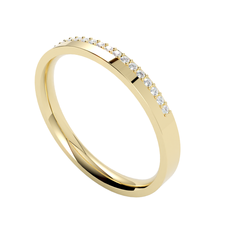 Obrączka ślubna z diamentami z żółtego złota płaska